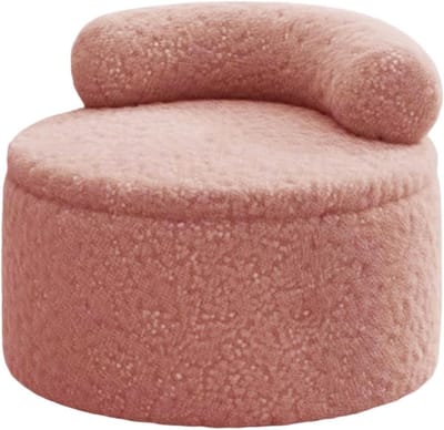 Ronde poef - Opbergkruk met rugleuning - Extra zitplaats - Massief houten constructie - 29.5 x 37.3 cm - Roze
