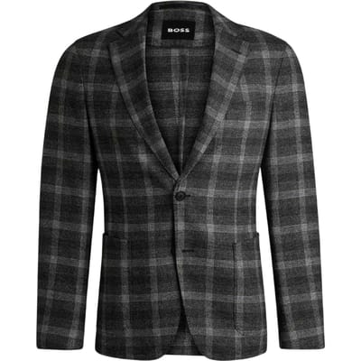Boss Herenblazer met geruite stof en V-hals (Zwart)
