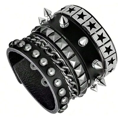 3 Stuks Punk Armbanden, Rock Stijl Armbanden, Hip-Hop Met Studs Armband Goth Armbanden Punk Met Studs gray