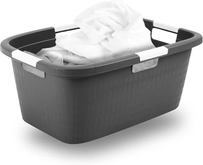 Novaliv wastobbe met 4 handgrepen 40L antraciet, wasboxset wasemmer wascontainer voor badkamerwas vuile was, wastobbes wasmand opbergruimte wasmand wasmand verzamelbox