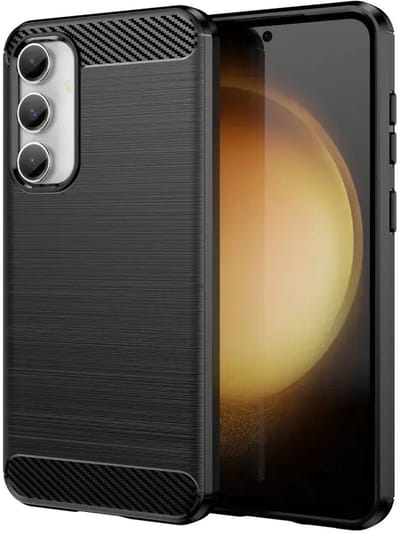 Geborsteld TPU Hoesje Geschikt voor Samsung Galaxy S23 FE 5G | Beschermhoes | Back Cover | Flexibel TPU | Stijlvol Carbon | Dun | Zwart