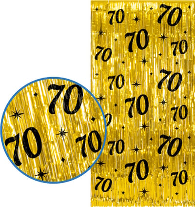 BTH - 70 Jaar Feestgordijn - Goud & Zwart 2x1 m - Folie Backdrop - Verjaardag Versiering - Glittergordijn - Birthday