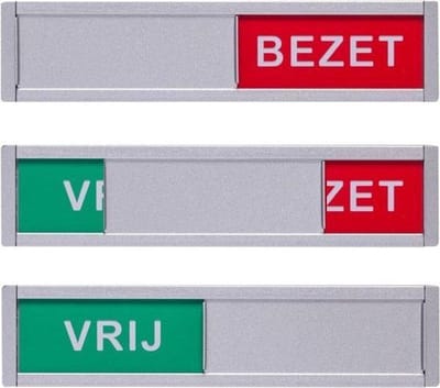 Xaptovi vrij bezet Schuifbordje Vrij - Niet Storen deur bordje 100 mm x 28 mm. aluminium Bevestiging 3M tape