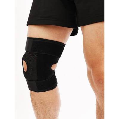 Lichtgewicht Ademend Druk Kniebeschermer Hardlopen Voetbal Bergbeklimmen Fietsen Siliconen Band Kniebeschermer Uniform size zwart