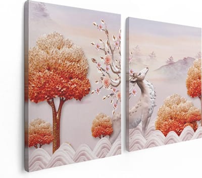 Artaza Canvas Schilderij Tweeluik 3D Illustratie Hert - Abstract - 120x80 - Foto Op Canvas - Canvas Print