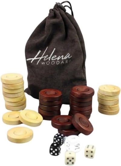Houten Backgammon Stukken Set - 30mm Schijven Inclusief Dobbelstenen en Opbergzakje