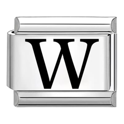 Quiges - Schakel - Bedel - 9mm - charms - Laser alfabet - letter W - Geschikt voor - armband - Schakelarmband - italy bedels armband