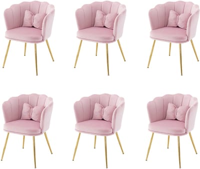 OKWISH Eetkamerstoelen - 62x54,5x77 cm - Set Van 6 Luxe Stoelen - Inclusief Schmetterlingskussen - Fluweel - Roze