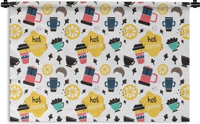 Wandkleed - Wanddoek - Patronen - Koffie - Ontbijt - Croissant - 180x120 cm - Wandtapijt