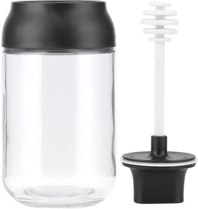 Dailygoods- Honingpot Luchtdicht 250ml - Honinglepel - Honingdispenser - Glazen Pot - Minimalistisch Ontwerp - Verwijderbaar Label - Opslagpot