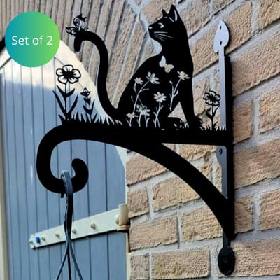 Janse® Plantenhaken XL poezen set van 2 - Metalen plantenhangers met kat - zwart - Bloempot haak - Voederhaak - Tuininrichting - Vogelvoeder haak- Plantenhanger - Lantaarn haken - Tuin accessoires - Poezen design - Plantenhaak