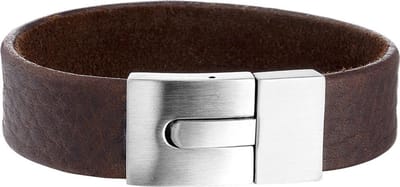 Vigor Armband Leder Mat 15 mm 17,5 cm - Staal