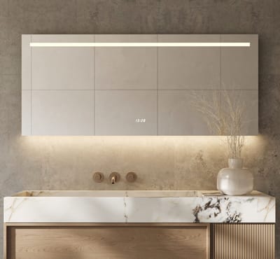 Schaere - Badkamerspiegel - LED Verlichting - Spiegel Verwarming - Klok - Sensor - Dimfunctie - 140x70 cm