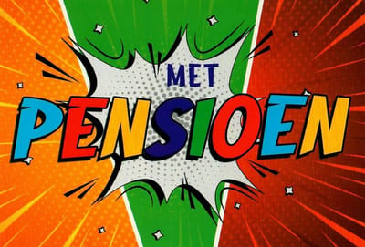 Met pensioen! Van harte gefeliciteerd! Een bijzondere kaart met gekleurde letters en felle kleuren. Leuk om zo te geven of om bij een cadeau te voegen. Een dubbele wenskaart inclusief envelop en in folie verpakt.