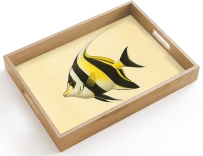Dienblad hout 40x30 cm - Schootdienblad - Vis - Sierlijk - Rugvin - Geel - Borrelplank rechthoek - Plateau dienbladen