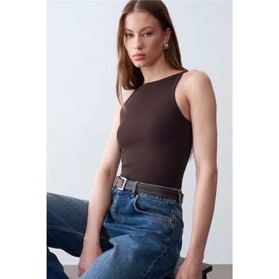 Geribbelde Katoenen Halterblouse