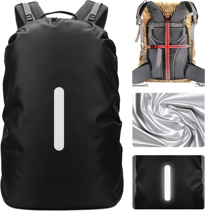 Waterdichte Rugzakhoes voor Schoolrugzakken, Reflecterende Regenbescherming met Antislip Crossbanden voor Wandelen, Kamperen en Fietsen, Zwart, Maat L: 40-50 Liter