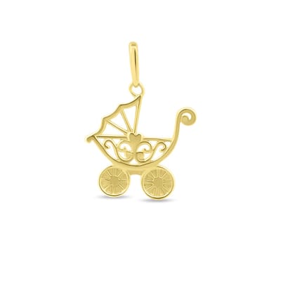 New Bling 9NBSAM-G230382 Gouden Hangertje Kinderwagen - 14 Karaat Bedeltje - Kinderwagen 13,7x12,5mm - Goud