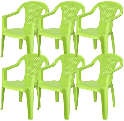 Pro Garden Stoeltjes voor kinderen - 6x - groen - 38 x 52 cm - voor binnen en buiten - kunststof - voor kinderen van 3 tot 7/8 jaar - stapelbaar