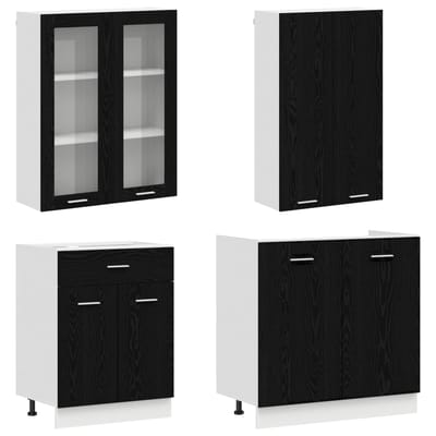 vidaXL - Keukenblok - LYON - 4 - st - Zwart - eiken - Bewerkt - hout