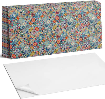 Coloray Plaktegels - Mozaïekpatronen in symmetrie Zelfklevende Wandtegels - 40 cm x 20 cm - Blauw Plaktegels - 10 stuks - Rechthoek PVC Tegels - Plaktegels Badkamer - Vloertegels Zelfklevend - Vinyl Tegels - Portugese Tegels