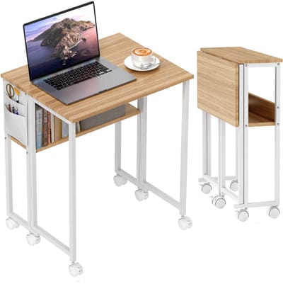 Inklapbaar Bureau Naturel - Omvormbaar tot Bijzettafel - Ruimtebesparend - 63x50x75 cm - Houtkleur
