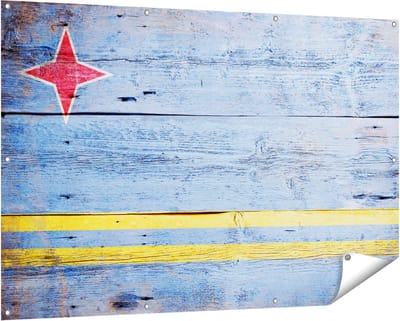 Gards Tuinposter Aruba Vlag op Hout - 150x100 cm - Tuindoek - Tuindecoratie - Wanddecoratie buiten - Tuinschilderij