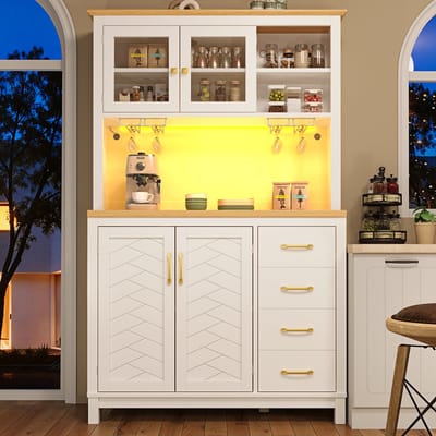 REDOM - Buffetkast met opbergruimte - Lades en binnenplanken - LED-lichtlijst - MDF - Wit - 105,5 x 40 x 180 cm