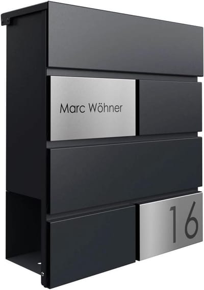 Moderne Design Brievenbus met Krantenvak en Naamgravure - Diepzwart