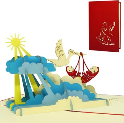 3D Kaart - Wenskaart geboorte - Gefeliciteerd Zeggen - Handgemaakt Ontwerp - 115 x 17 cm - Rood
