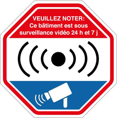 Veuillez noter ce bâtiment est sous surveillance video 24 h et 7 j bord | gecoat dibond materiaal | 20 cm