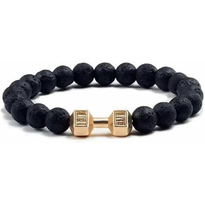 Heren Armband Kralen Armband Natuurlijke Lavasteen Dumbbell Bedel Armbanden Energie Fitness Halter Mode Dames Sieraden black