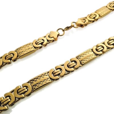 Aramat Jewels | Halskettingen | Platte Stalen Koningsketting man | Goudkleur / 55cm / 12mm |55cm |12mm | Staal | Volwassenen | Verkleurd niet