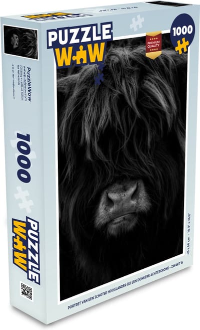 Puzzel Schotse Hooglander - Koe - Portret - Dieren - Zwart - Wit - Legpuzzel - Puzzel 1000 stukjes volwassenen