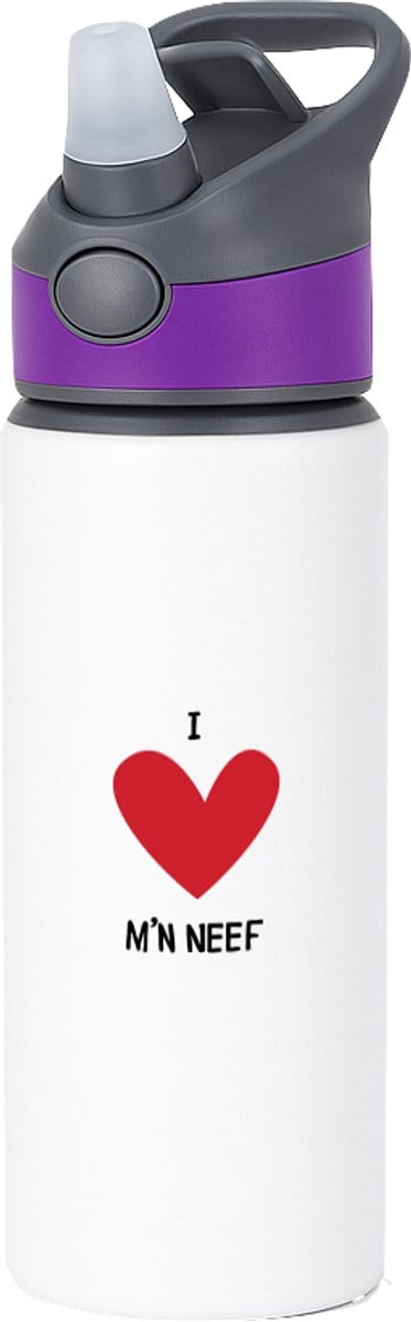 Hacebo® - Ik hou van mn neef waterfles met rietje paars - Neef - De leukste neef - Cadeau voor je neef - familie - hartje - water fles - 650ML