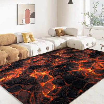 3D Vulkaan Lava Magma Vloerkleed Groot Rood Tapijt voor Woonkamer Slaapkamer Bank Huisdecoratie Kinderen Spelen Antislip Vloermat 90x130cm (35x51in)