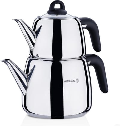 Korkmaz theepot Bella solar base 1,0/2,0 l 18/10 roestvrij staal glazen deksel