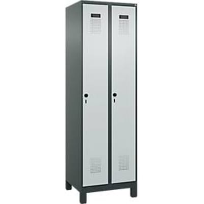 C+P Evolo Plus garderobekast, 2 vakken, 300 mm breed, met poten, veiligheidsdraaistang, B 600 x D 500 x H 1950 mm, antracietgrijs/lichtgrijs