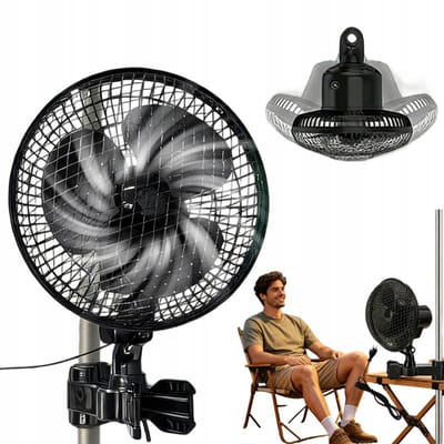 Buisklemventilator - Mini ventilator - 22cm - 220V & 2 Snelheden - 20W Laag Verbruik - Verstelbare Hoek & Antislip - Incl. 1.5m Snoer - Voor Kas, Werkplaats & Buiten