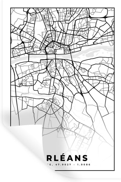 Muurstickers - Sticker Folie - Frankrijk - Kaart - Orléans - Plattegrond - Stadskaart - Zwart wit - 20x30 cm - Plakfolie - Muurstickers Kinderkamer - Zelfklevend Behang - Zelfklevend behangpapier - Stickerfolie