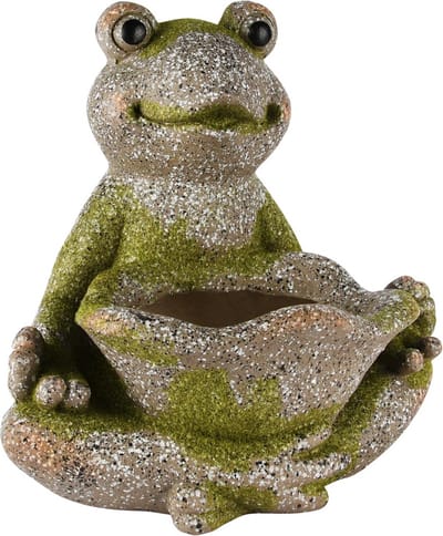 Dekoratief | Kikker zittend m/bloembak, grijs/groen, magnesium, 29x24x29cm | A250273