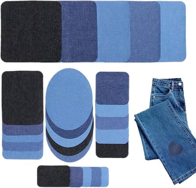 Denim Patches - Reparatie Sticker - Kleding Herstellen - Opstrijkbaar - 25 Stuks - Blauw Mix