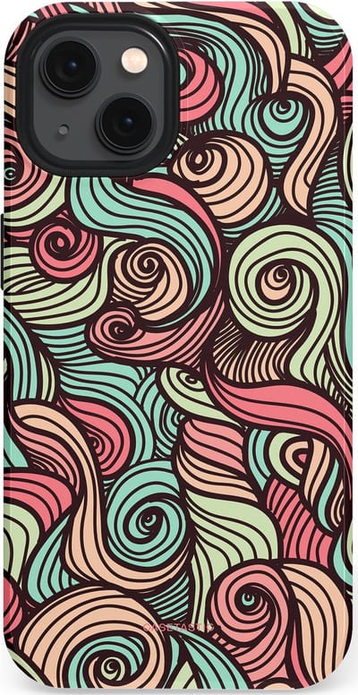 Casetastic hoesje geschikt voor Apple iPhone 13 - MagSafe - Dubbellaagse bescherming - Pastel Swirl Vibes - Fashion Case - Taupe Donkergrijs Saliegroen Grijs