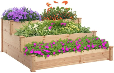 Outsunny verhoogde plantenbak - met gelaagd ontwerp - bruin