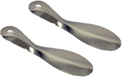 Cosy & Trendy Schoenlepel - 2x - metaal - zilver - 18 cm - met ophanggaatje - instaphulp