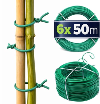 KADAX plantendraad 100 m (6 x 50 m), tuindraad met stalen kern en PVC-mantel, groene binddraad voor in de tuin, weerbestendige bloemendraad in groen