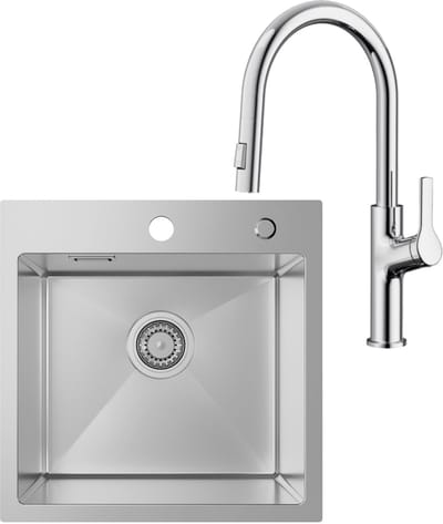 SOFETIY MAX Spoelbak Keuken 45x45CM - Spoelbakken Keuken Met U-Uitloop Keukenkraan - Spoelbak Met Kraangat - Wasbak Keuken RVS