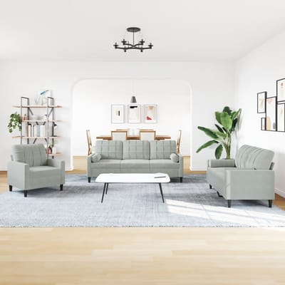 vidaXL - 3-delige - Loungeset - met - kussens - en - bolsters - fluweel - lichtgrijs