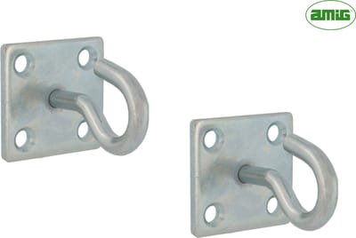AMIG Haak op plaat 50x50mm – Verzinkt Staal Ø8mm – 2 stuks - Plafondhaak - Schroefhaak - Muurhaak