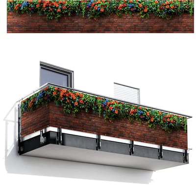 Balkonscherm 500x85 cm - Balkonposter Bloemen - Muur - Groen - Oranje - Balkon scherm decoratie - Balkonschermen - Balkondoek zonnescherm